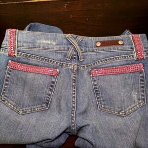 Y2K Allen B. by Allen Schwartz Low Rise Rhinestone Flare Jeans Medium Wash Sz 28